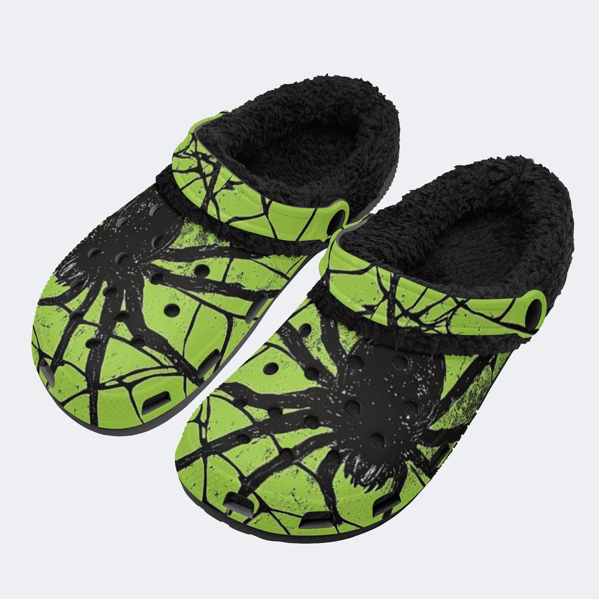 Neon Green Spider - Fur Lined Slippers/Sandals