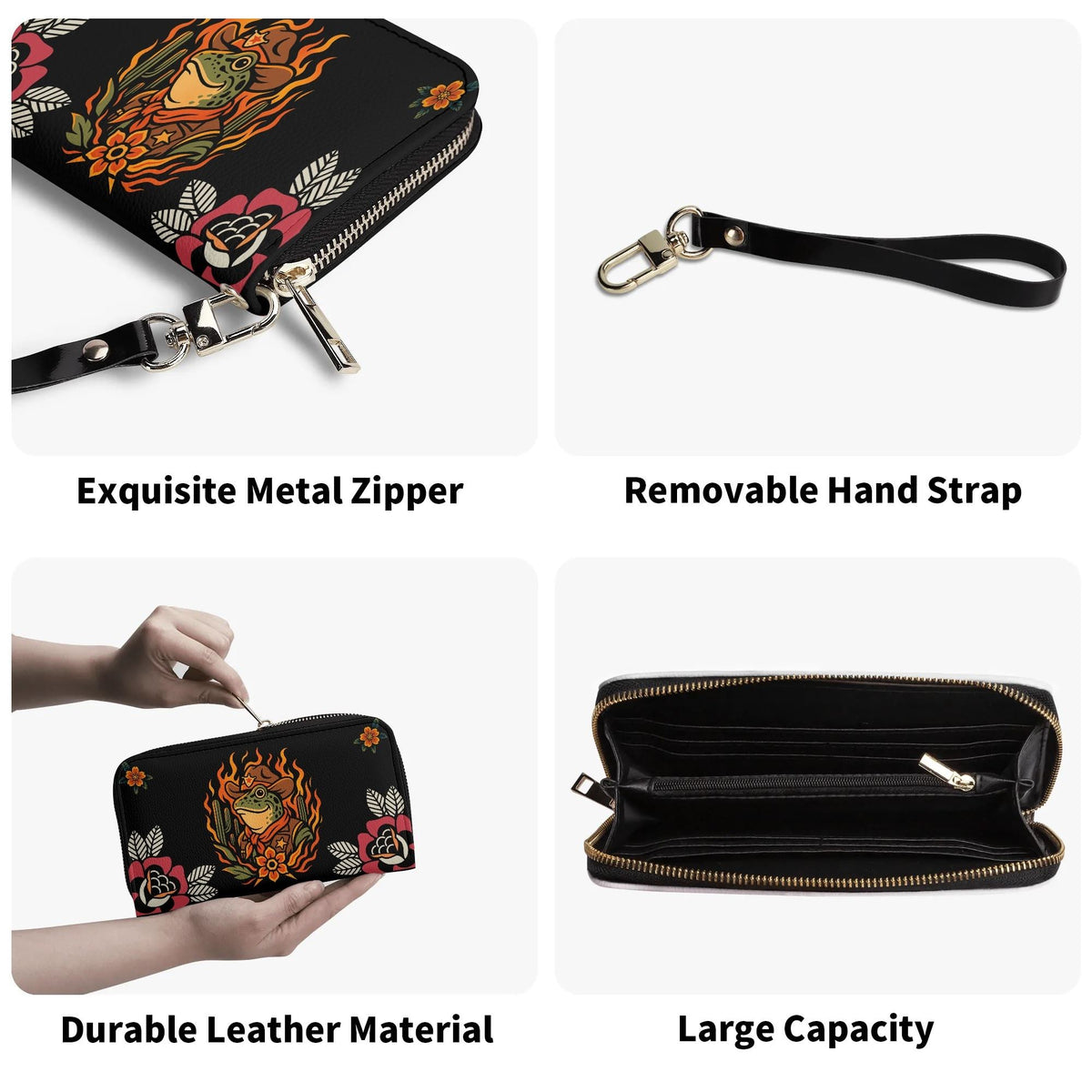 Flame Cowboy Frog Print - Leather Wallet
