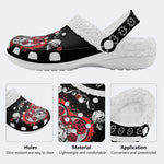 Rose Heart Skull Print - Fur Lined Slippers/Sandals