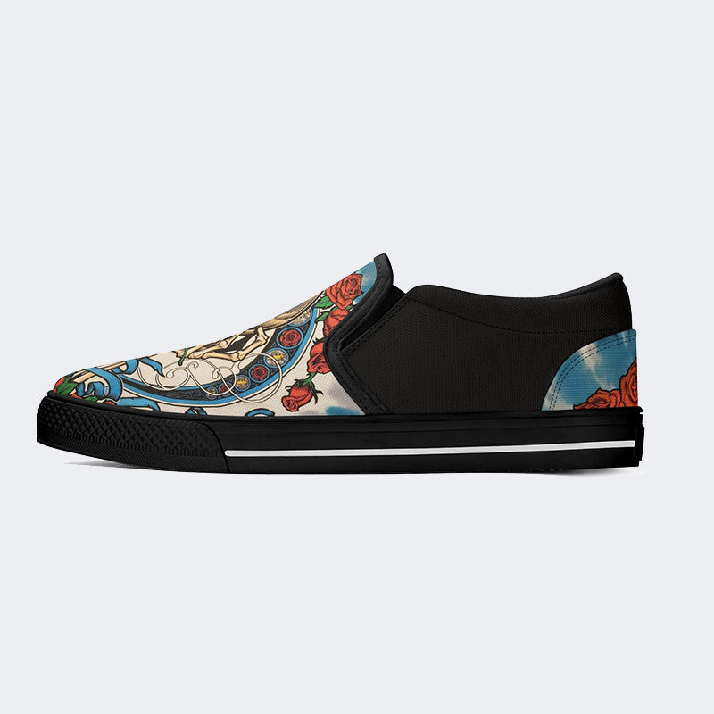 Unisex Tie Dye Skull Graphic Print - Slip On Shoes