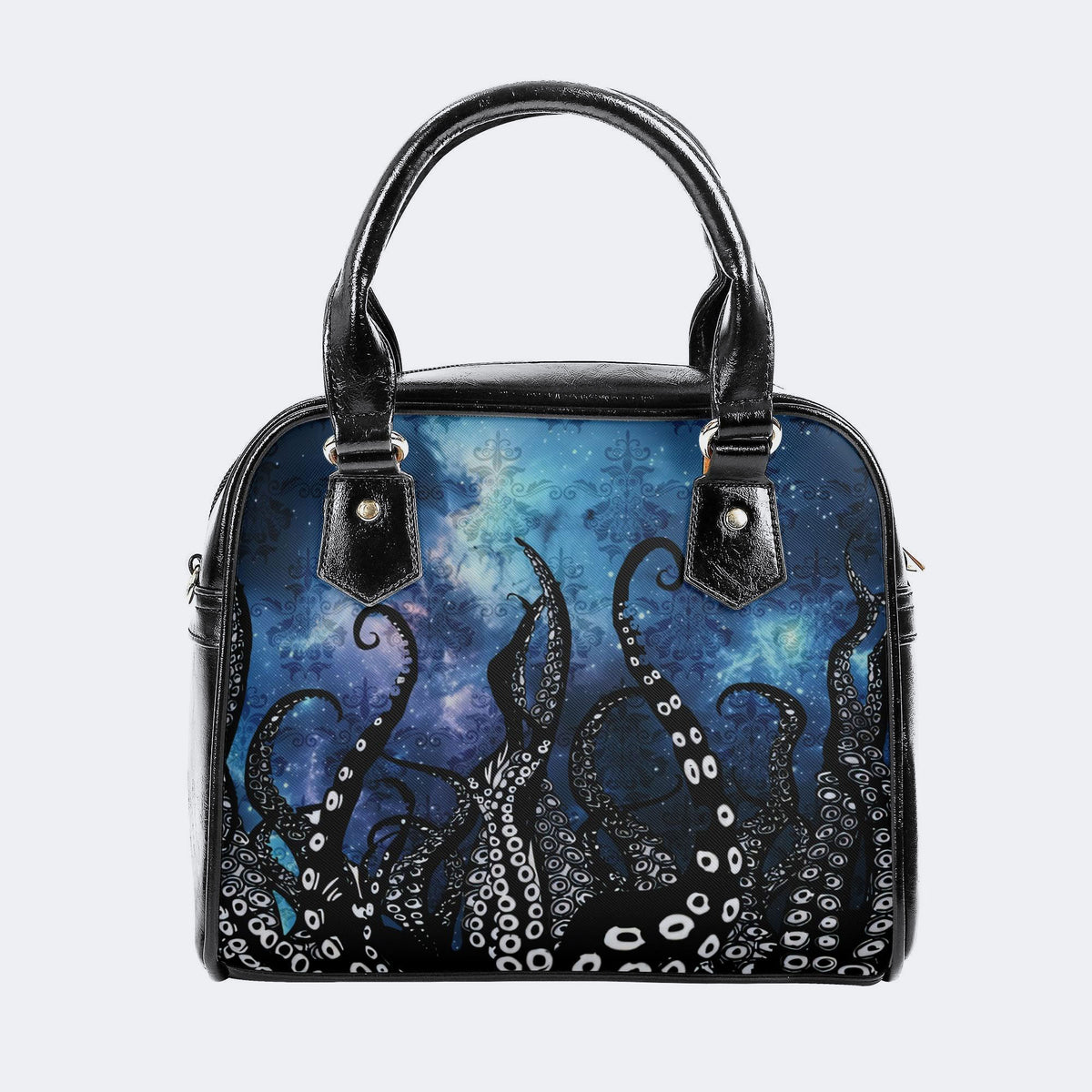 Starry Octopus Print - Leather Shoulder Handbag