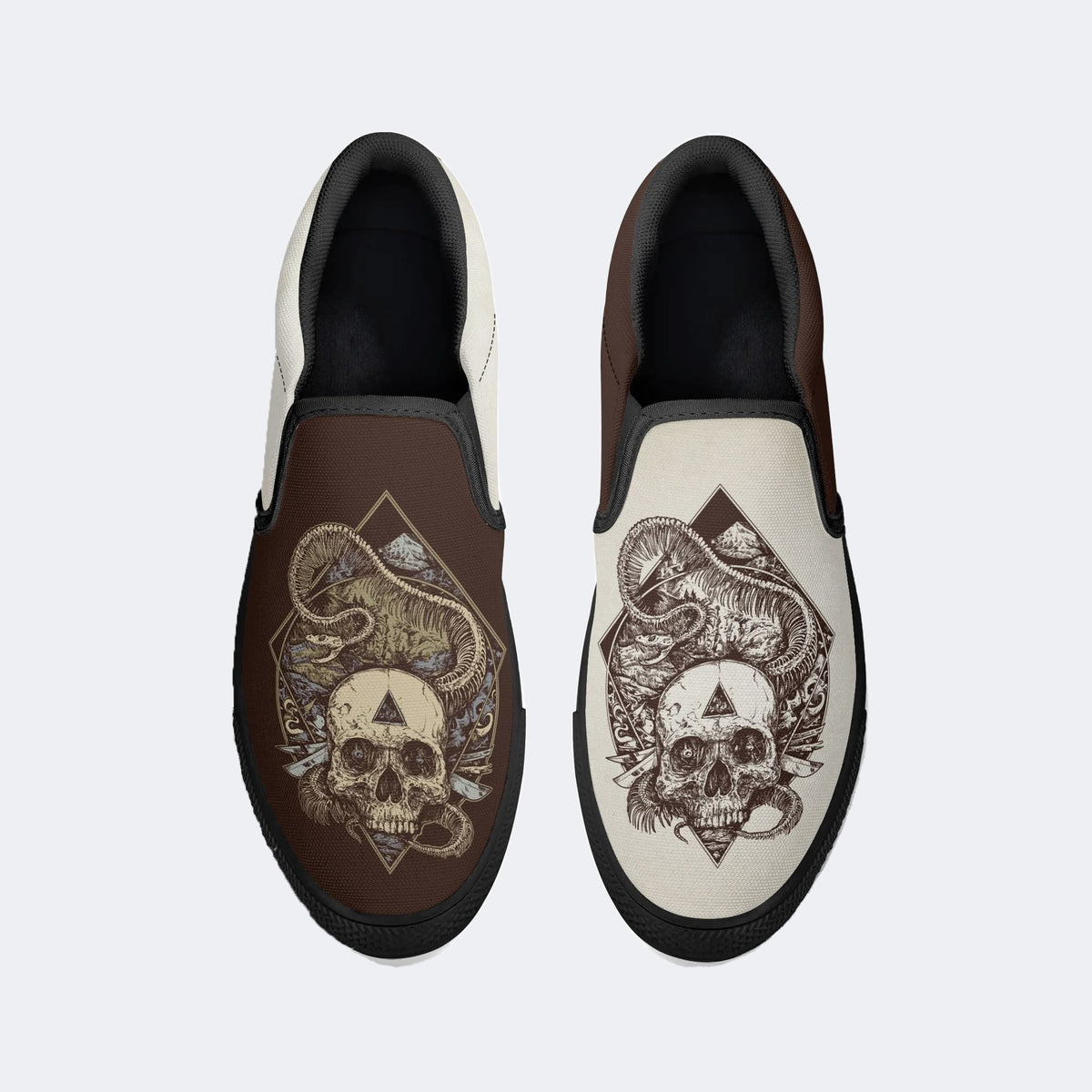 Unisex Horror Skull Print - Slip On Shoes