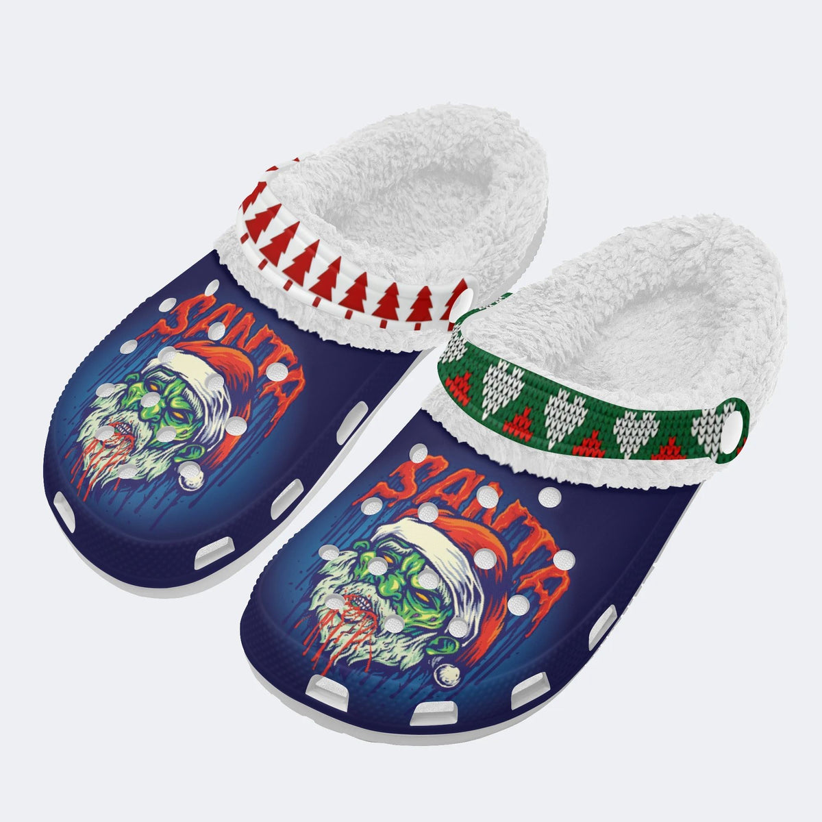 Horror Zombie Santa Claus Print - Fur Lined Slippers/Sandals