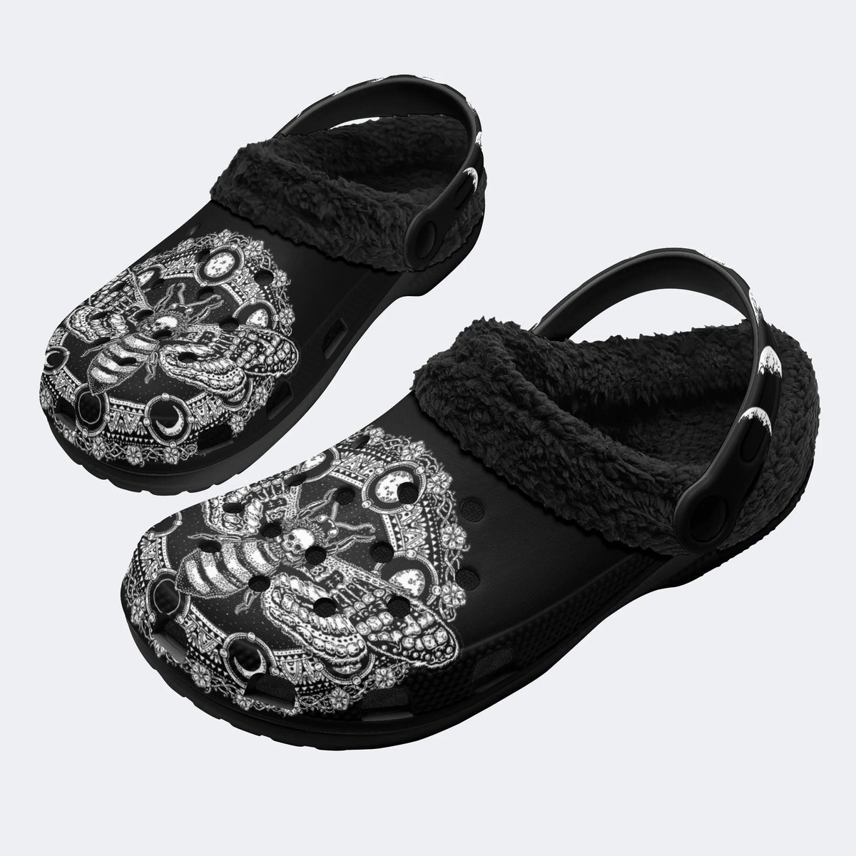 Lunar Mandala Death Moth Print - Fur Lined Slippers/Sandals