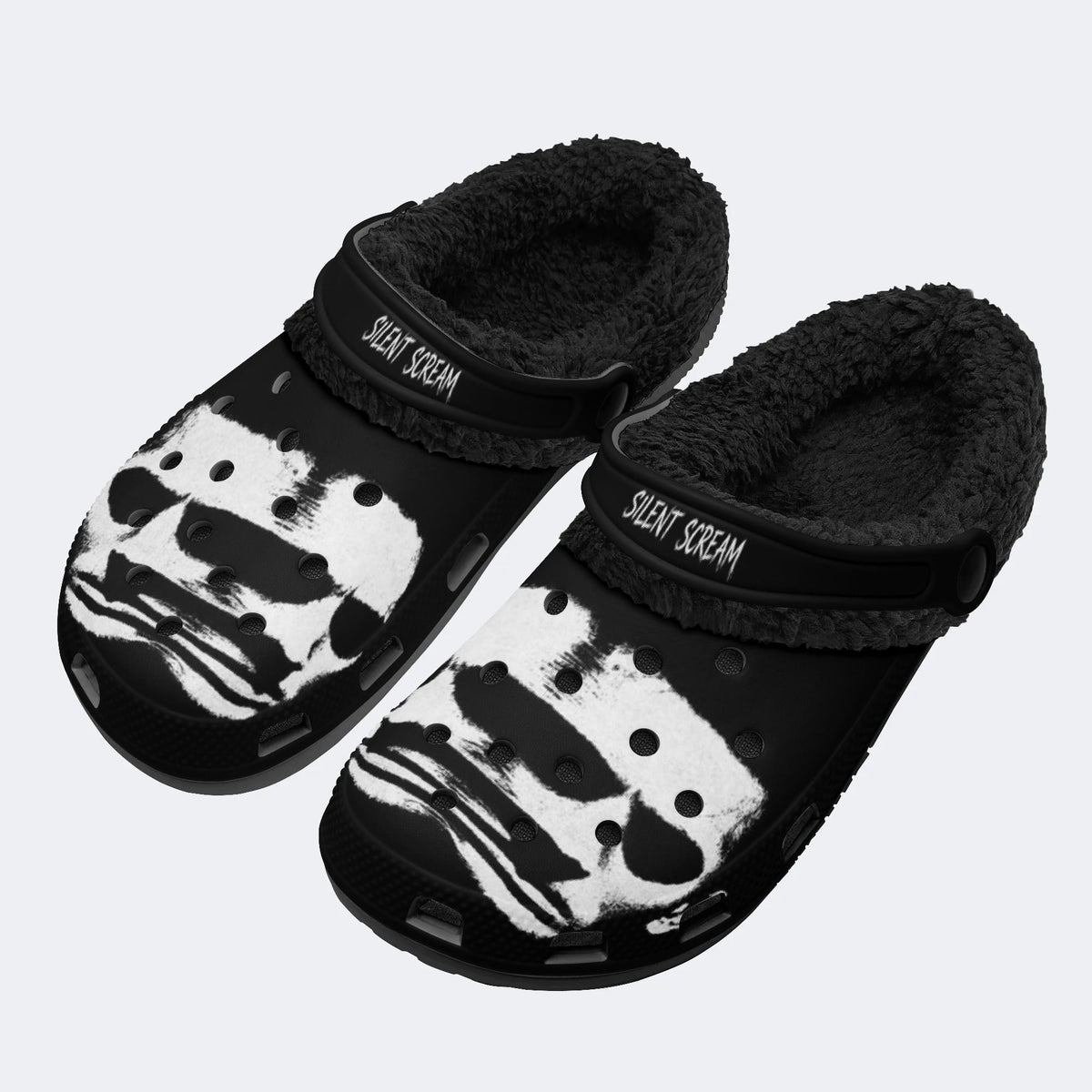 Gothic Ink Skull - Fur Lined Slippers/Sandals