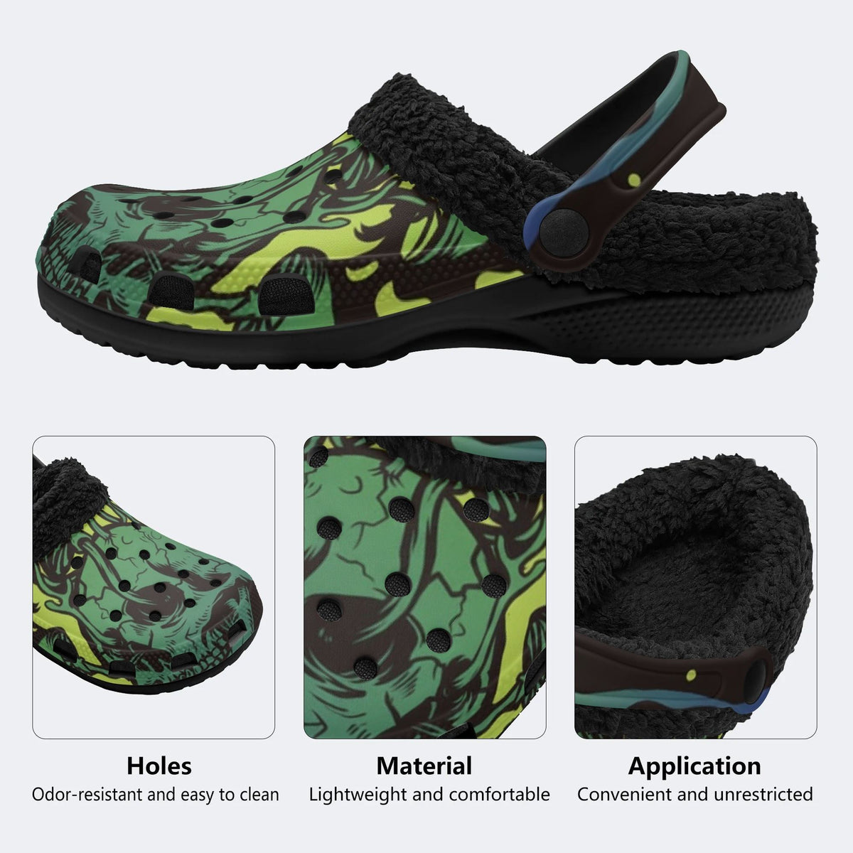 Toxic Green Skull - Fur Lined Slippers/Sandals