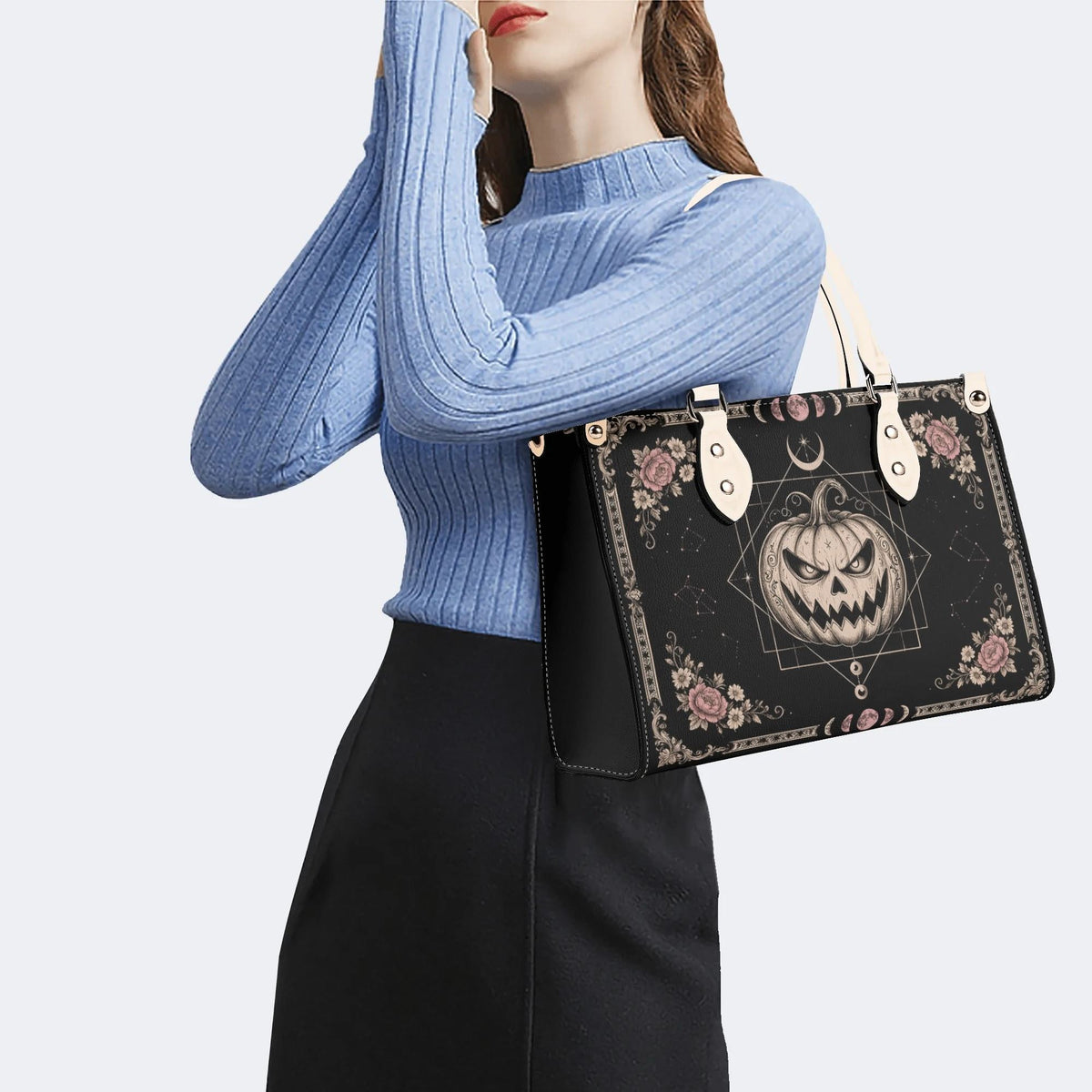 Pumpkin Rose Print Handbag Factory Direct Sales