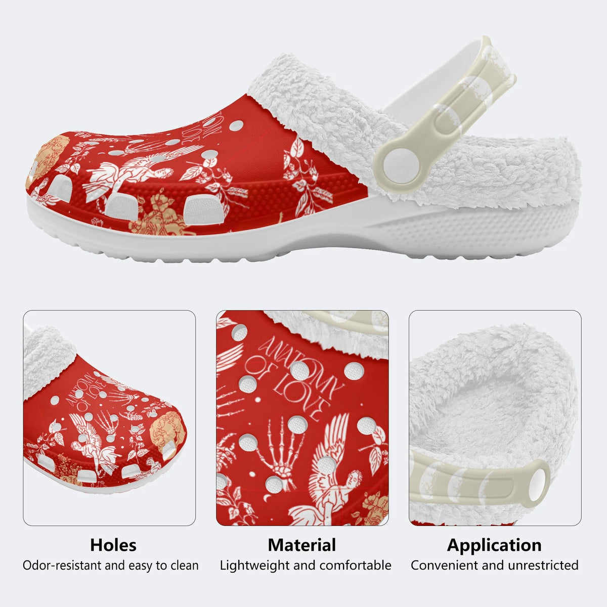 Anatomy Of Love Print- Fur Lined Slippers/Sandals