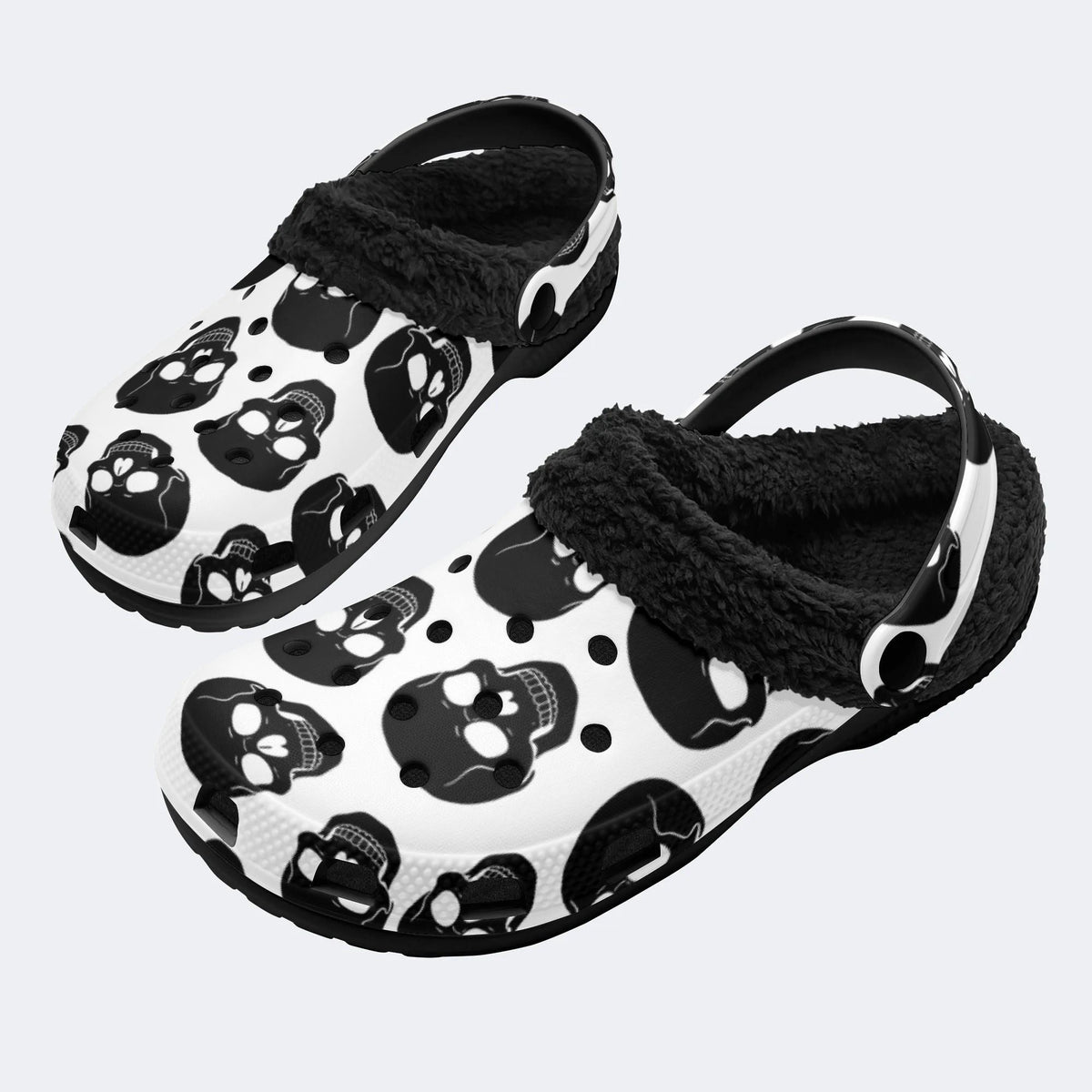 Gothic Skull Print - Fur Lined Slippers/Sandals