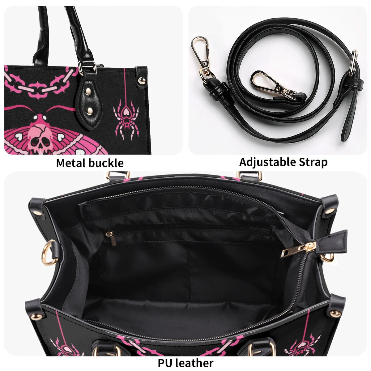 Pink Death Moth Print - Leather Handbag