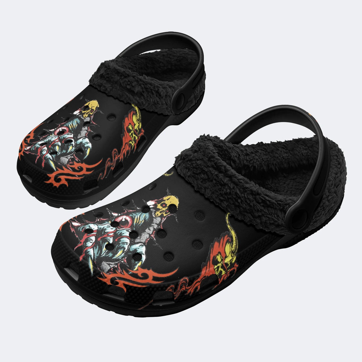 Horror Devil's Palm Print - Fur Lined Slippers/Sandals