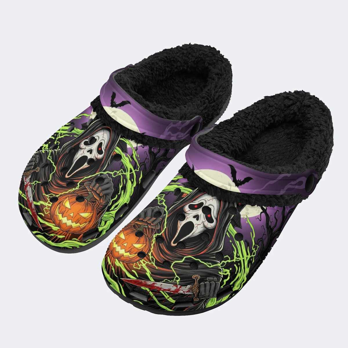 Lightning Scream Ghost‑ Fur Lined Slippers/Sandals