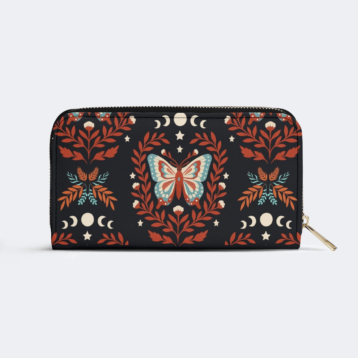 Moth And Leaf Print - Leather Wallet