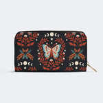Moth And Leaf Print - Leather Wallet