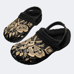 Retro Moth Floral Print - Fur Lined Slippers/Sandals