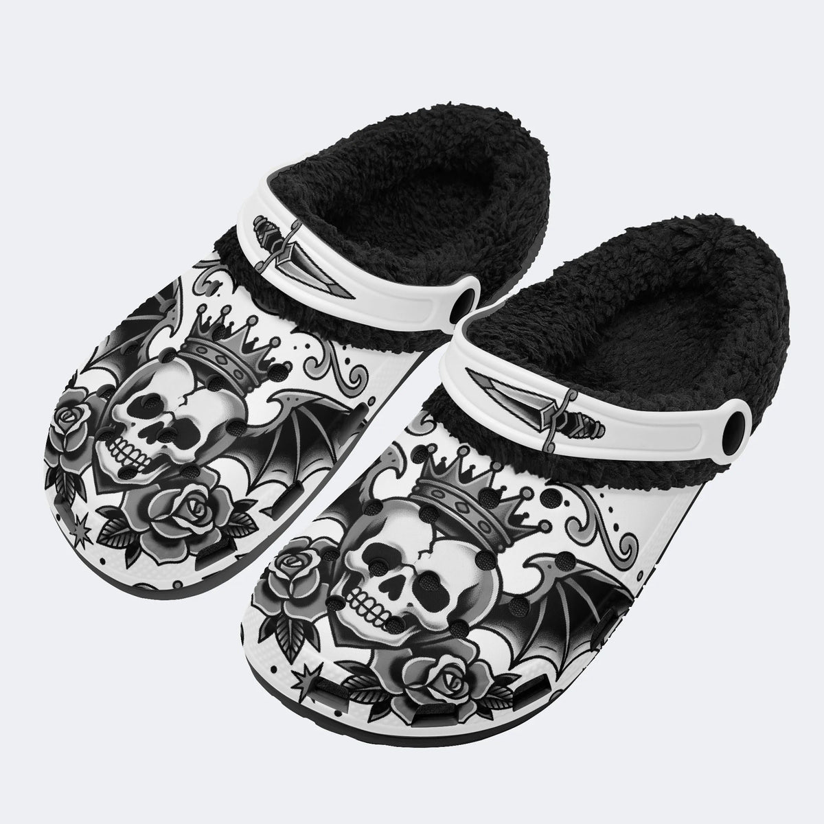 Gothic Crown Skull - Fur Lined Slippers/Sandals