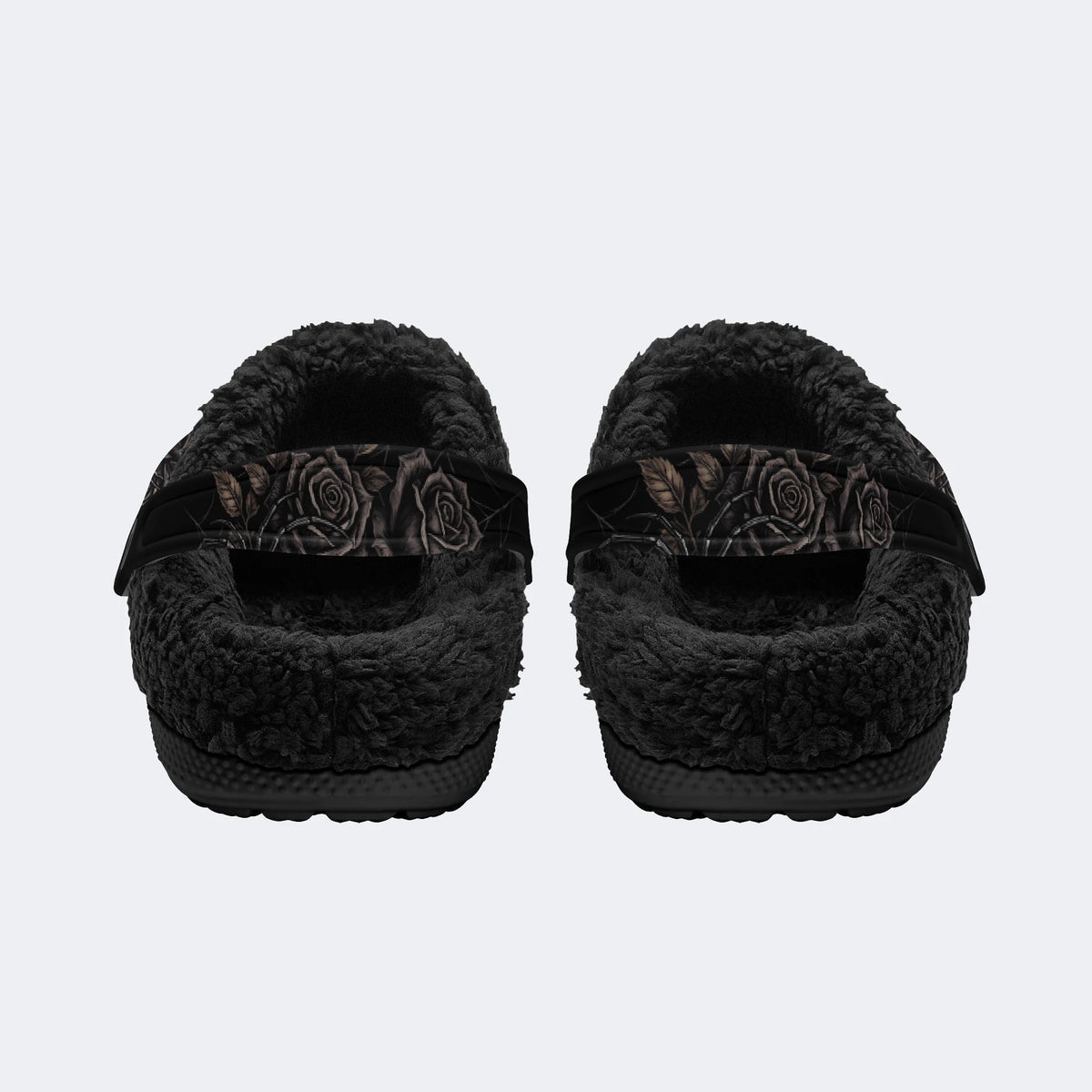 Dark Gothic Rose‑Fur Lined Slippers Sandals