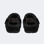 Dark Gothic Rose‑Fur Lined Slippers Sandals