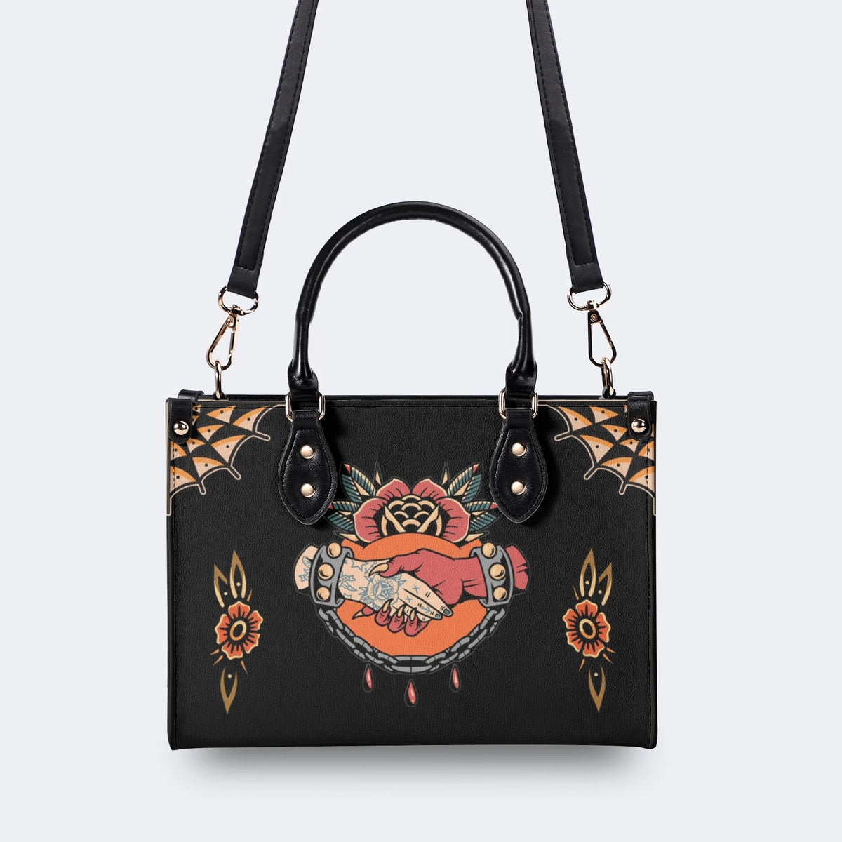 Shake Hands Print - Leather Handbag