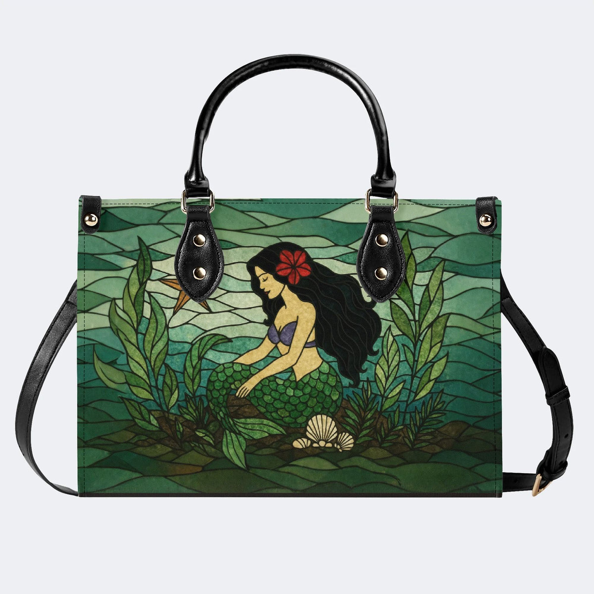 Mermaid Under The Sea - Leather Handbag