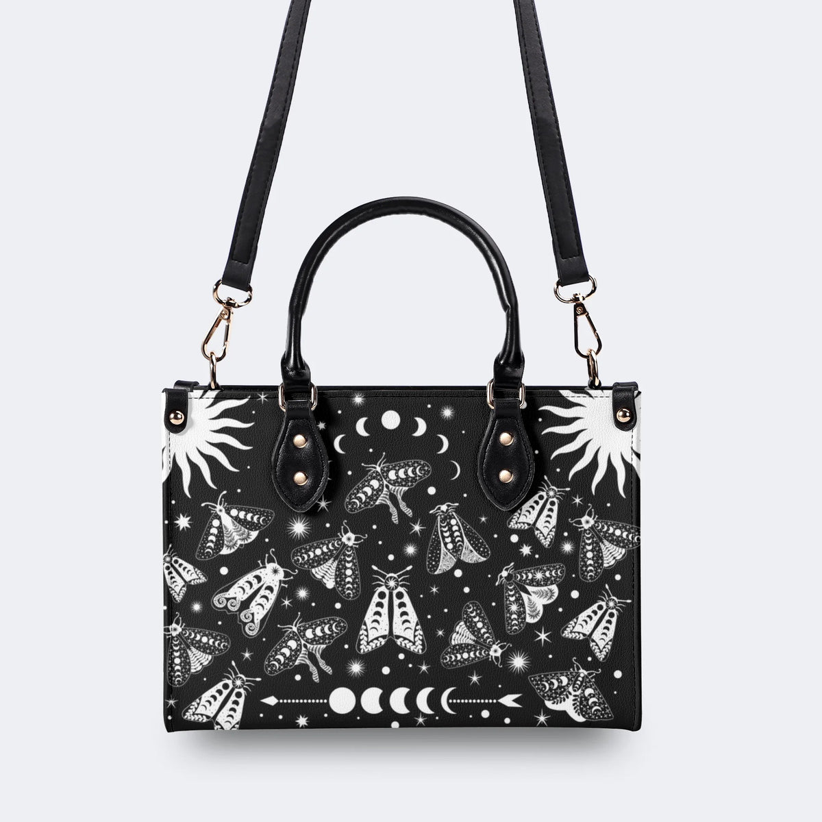 Vintage Dark Moth Print - Leather Handbag