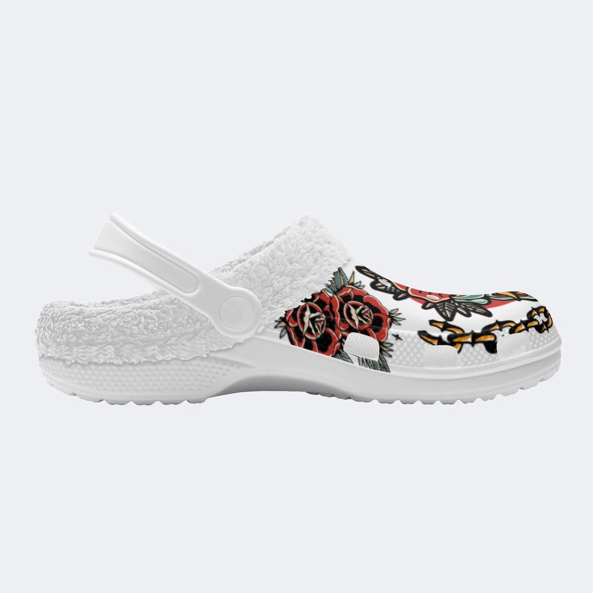 Classic Rose Devil Print - Removable Fur Lined Slippers/Sandals