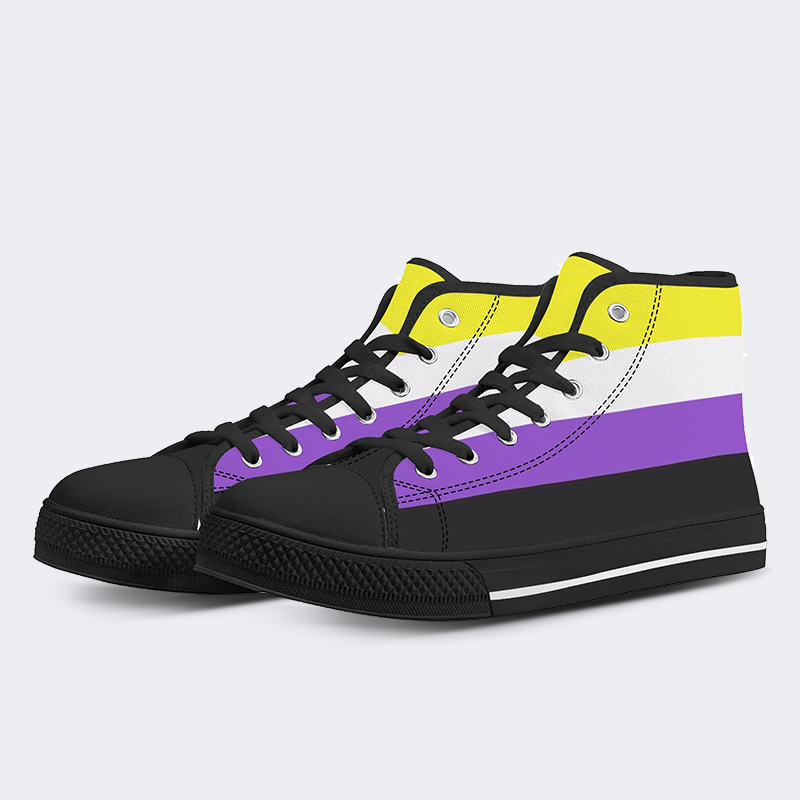 Nonbinary Pride Flag High Top Canvas Shoes