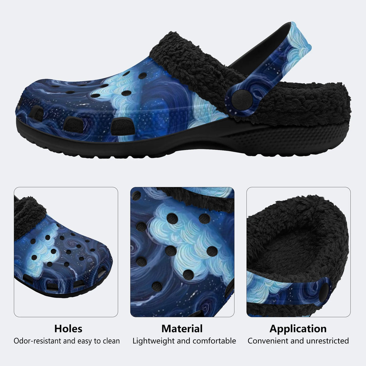 Blue Swirl Galaxy - Fur Lined Slippers/Sandals