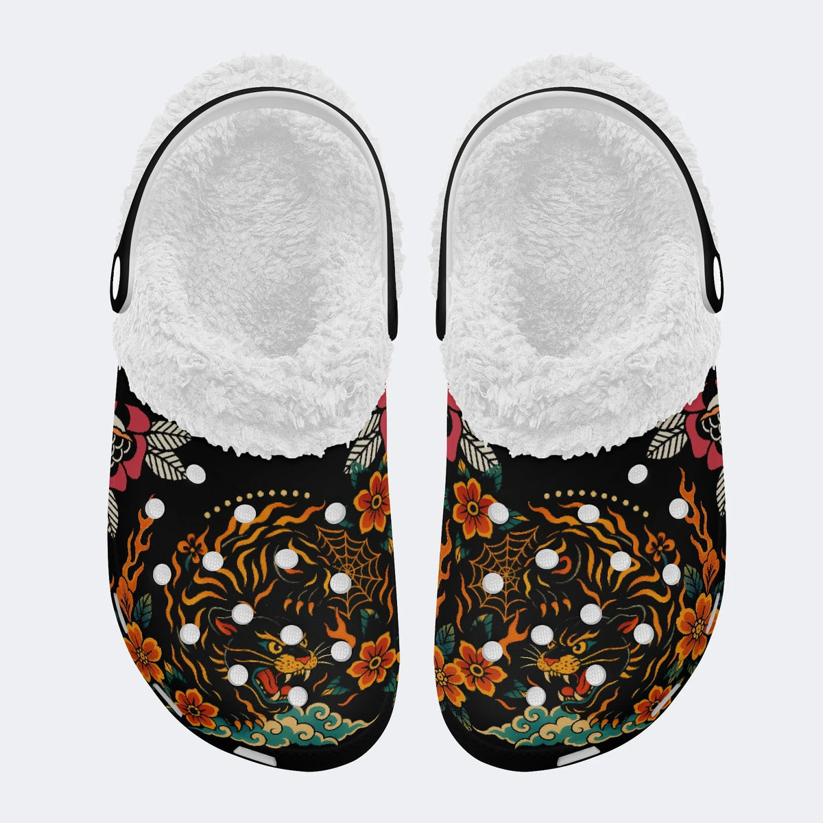 Black panther print - Fur Lined Slippers/Sandals