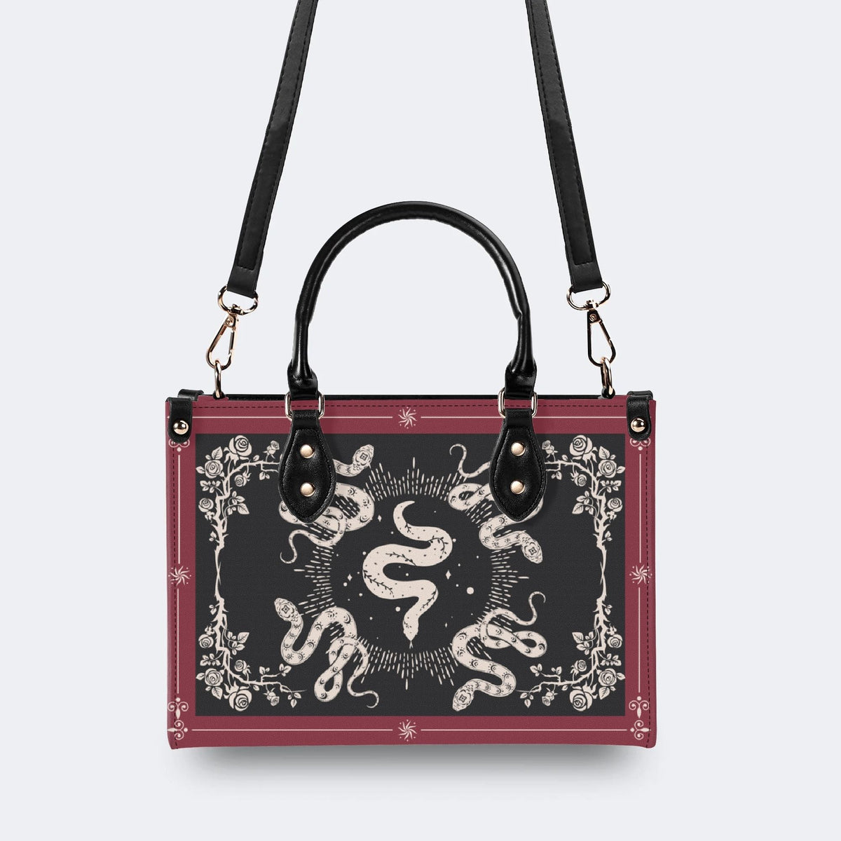 Inscribed Viper Print - Leather Handbag