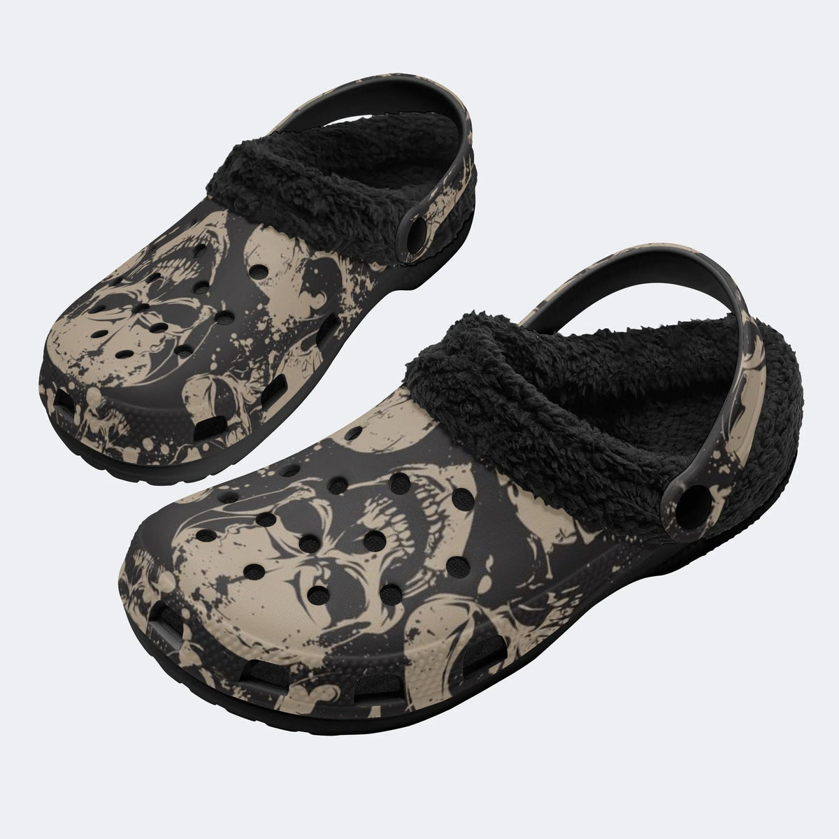 Worn Gothic Skull - Fur Lined Slippers/Sandals