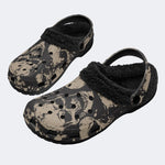 Worn Gothic Skull - Fur Lined Slippers/Sandals
