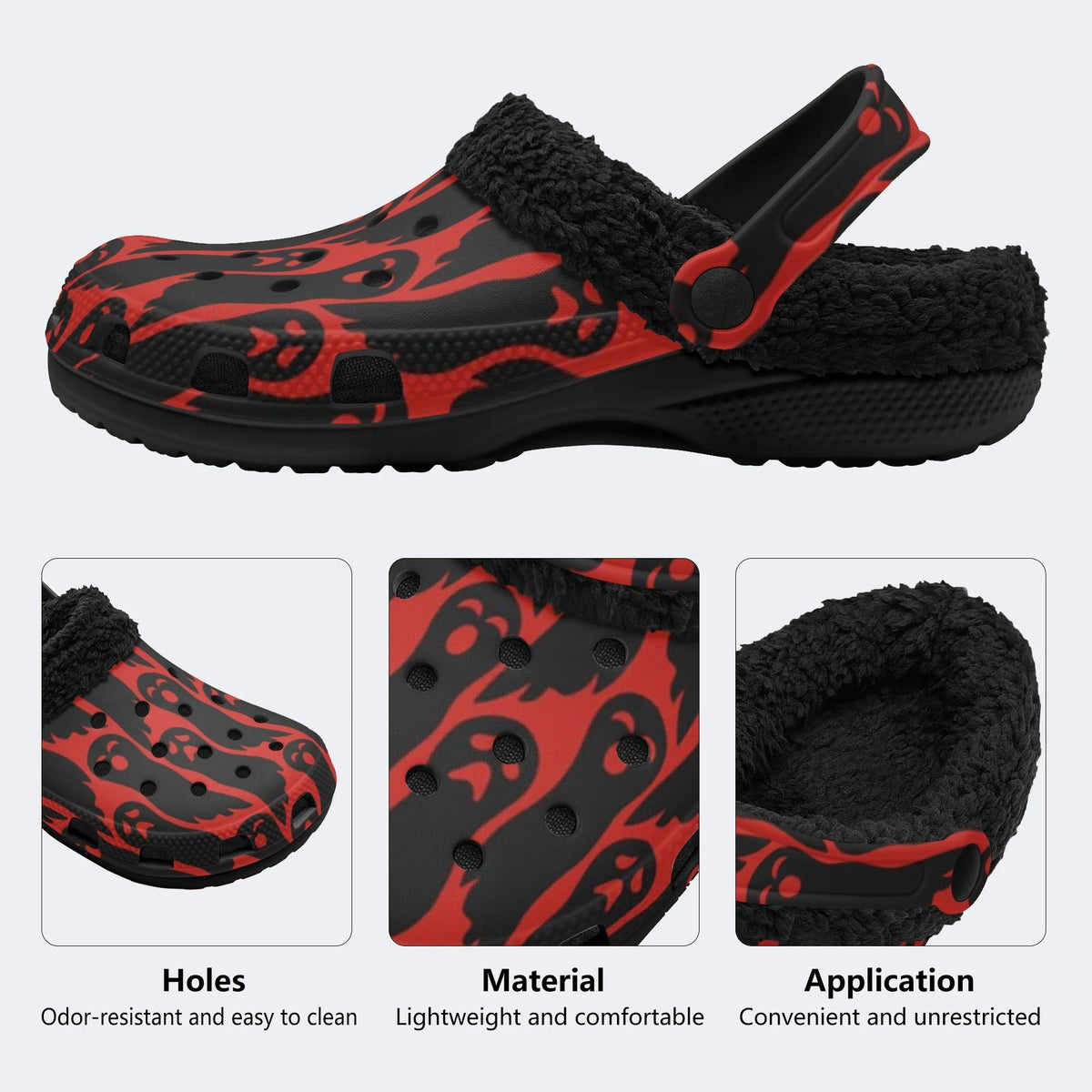 Red Gothic Ghost - Fur Lined Slippers/Sandals