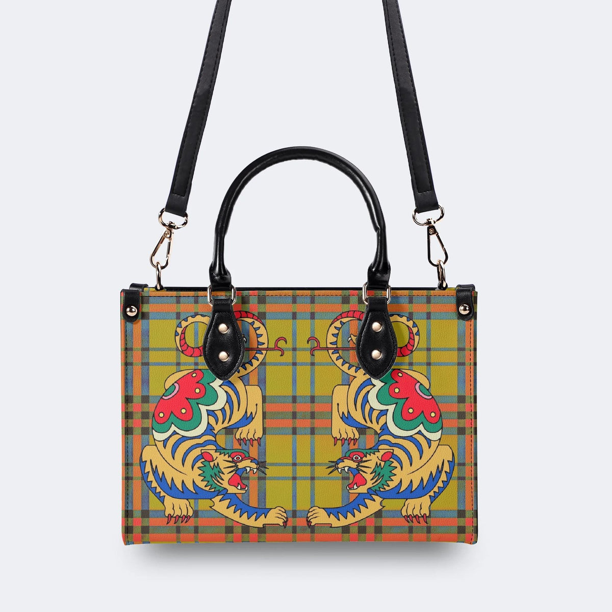 Retro Check Tiger - Leather Handbag