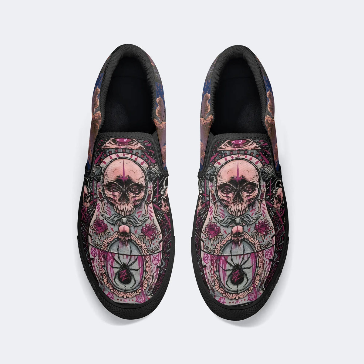 Unisex Death Skull Print - Slip On Shoes