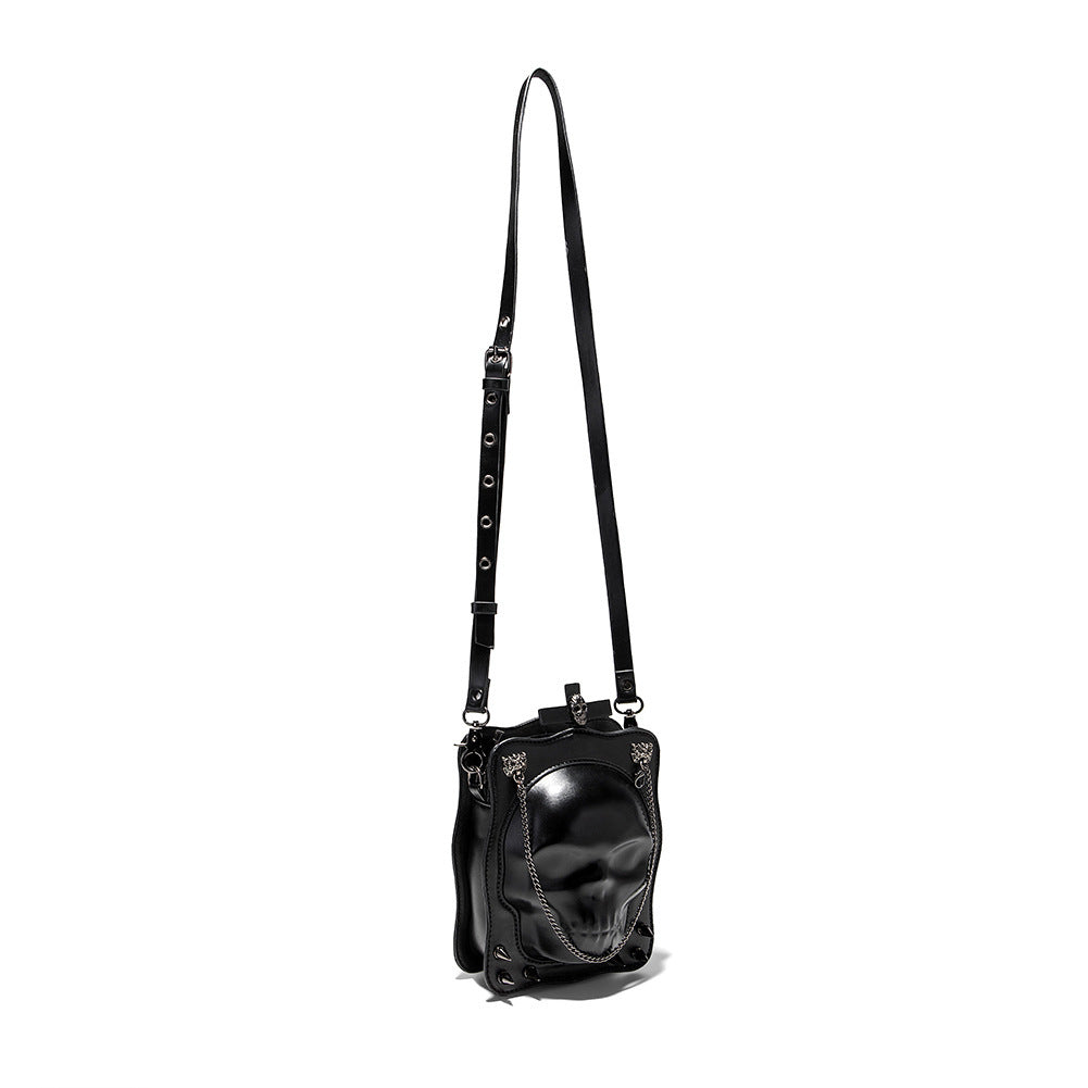 Dark Skull Cross Leather Crossbody Bag