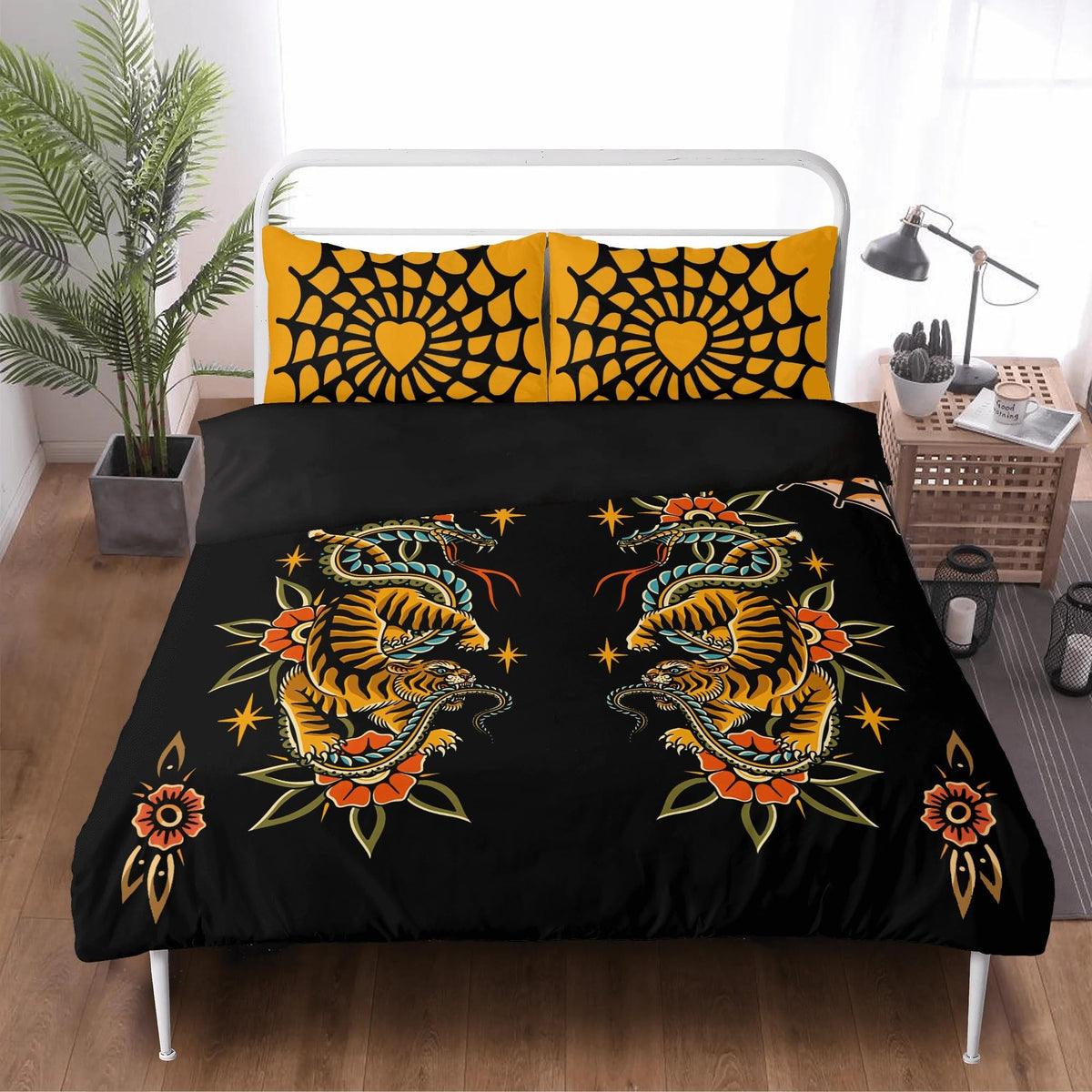 Dark Dragon And Snake Print - Three Piece Bedding Set
