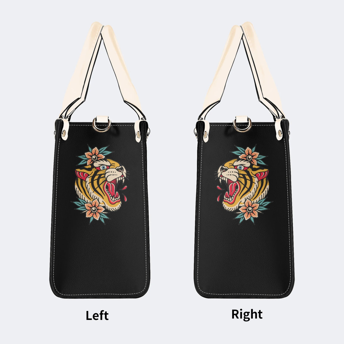 Flower Tiger Art Print - Leather Handbag