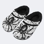 Gothic Black Spider Spiderweb White Base - Fur Lined Slippers/Sandals