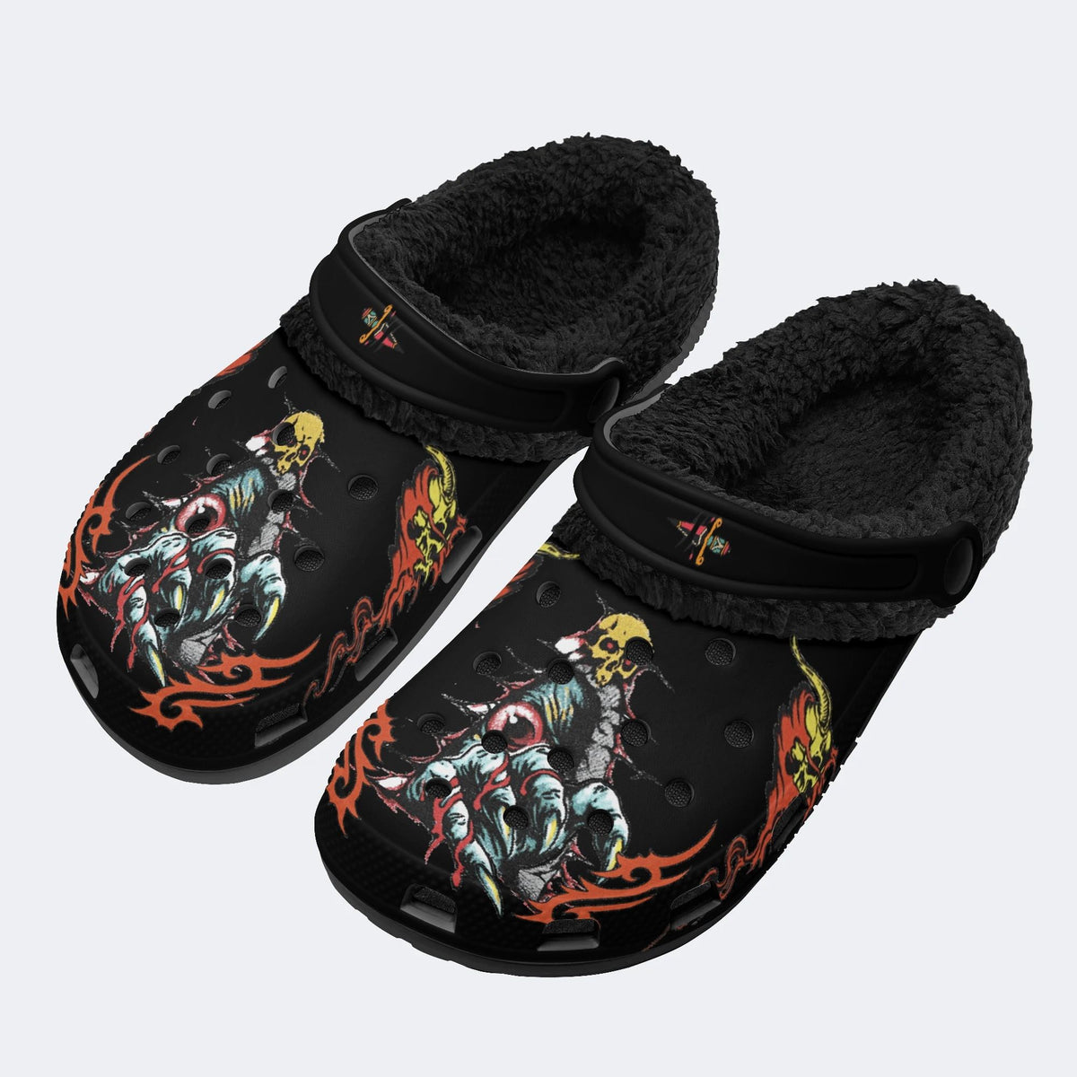 Horror Devil's Palm Print - Fur Lined Slippers/Sandals