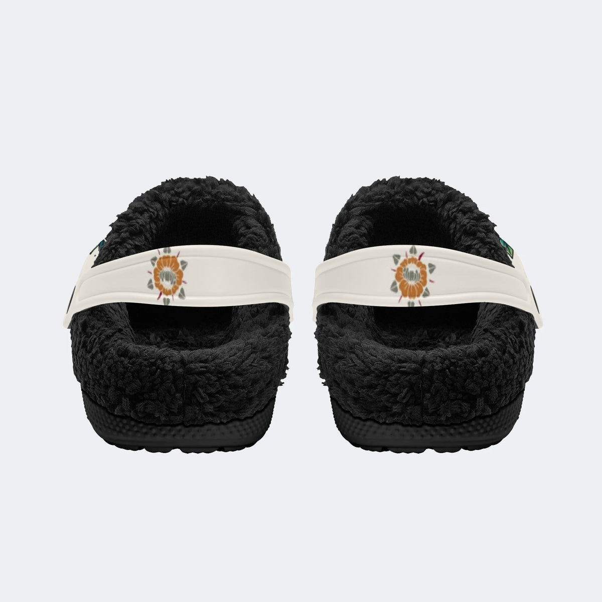 Gothic Santa Muerte Skull Rose - Fur Lined Slippers/Sandals