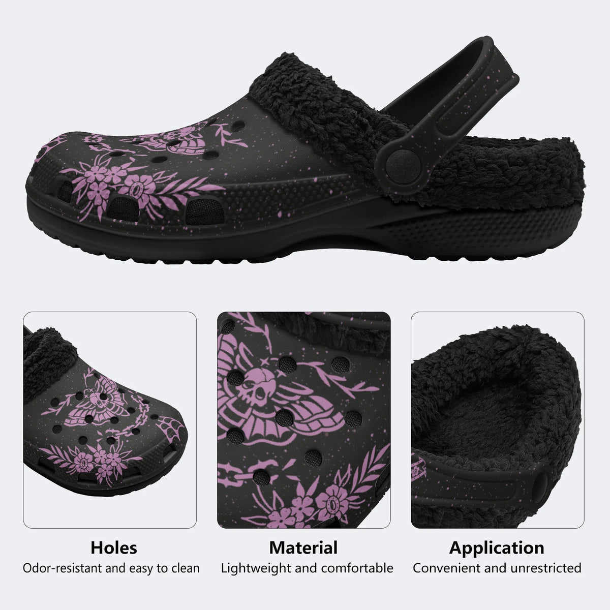 Death Moth Vintage Print - Fur Lined Slippers/Sandals