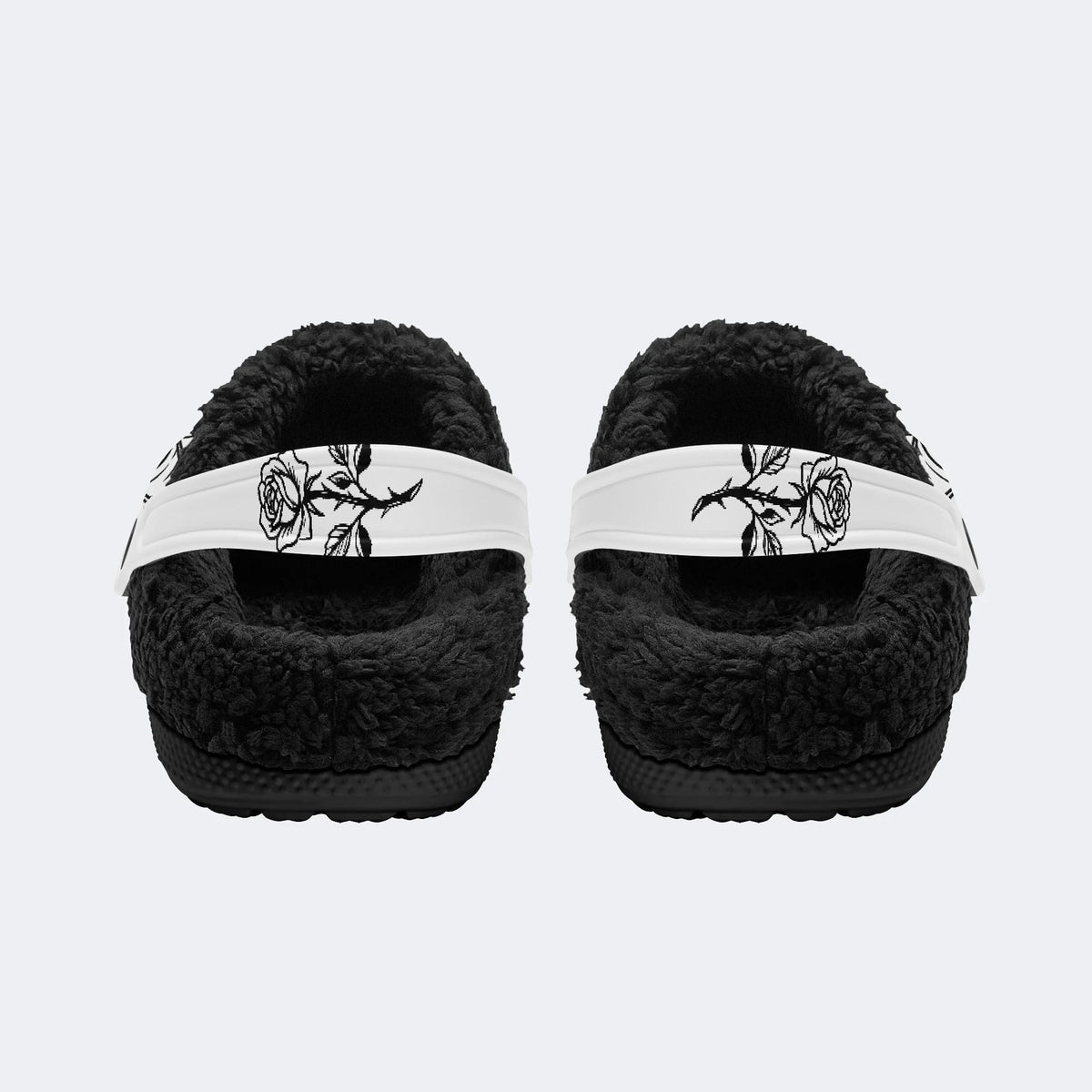 Gothic Bat Skull Rose - Fur Lined Slippers/Sandals