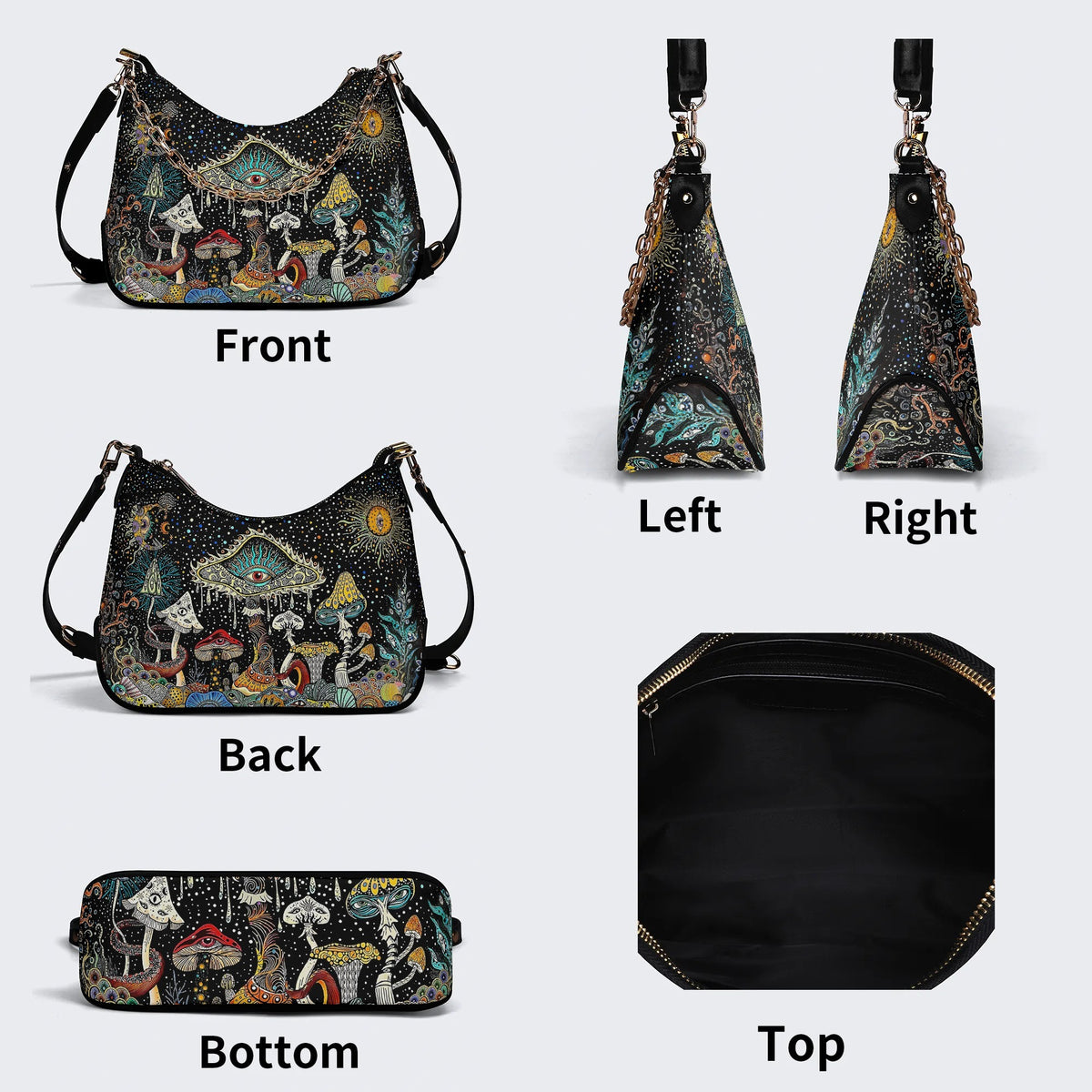 Retro Dark Mushroom Eyes Halloween Print - Leather Crossbody Bag