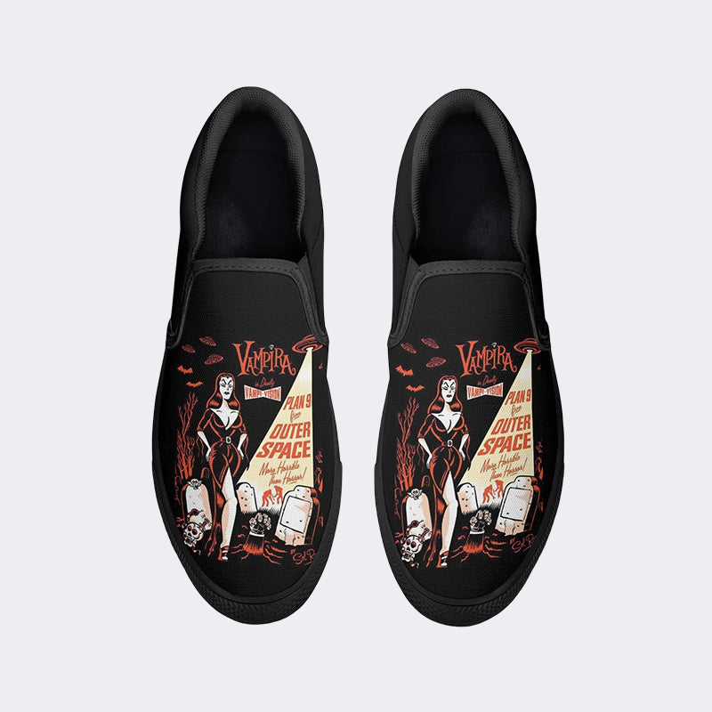 Vintage Gothabilly Outer Space Print - Slip On Shoes