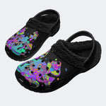 Trippy Mushroom Skull Print - Fur Lined Slippers/Sandals