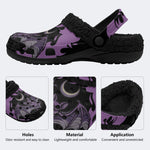 Gothic Bat Moon Spider Web Purple Flame - Fur Lined Slippers/Sandals