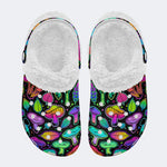 Psychedelic Colors Mushrooms Print - Fur Lined Slippers/Sandals