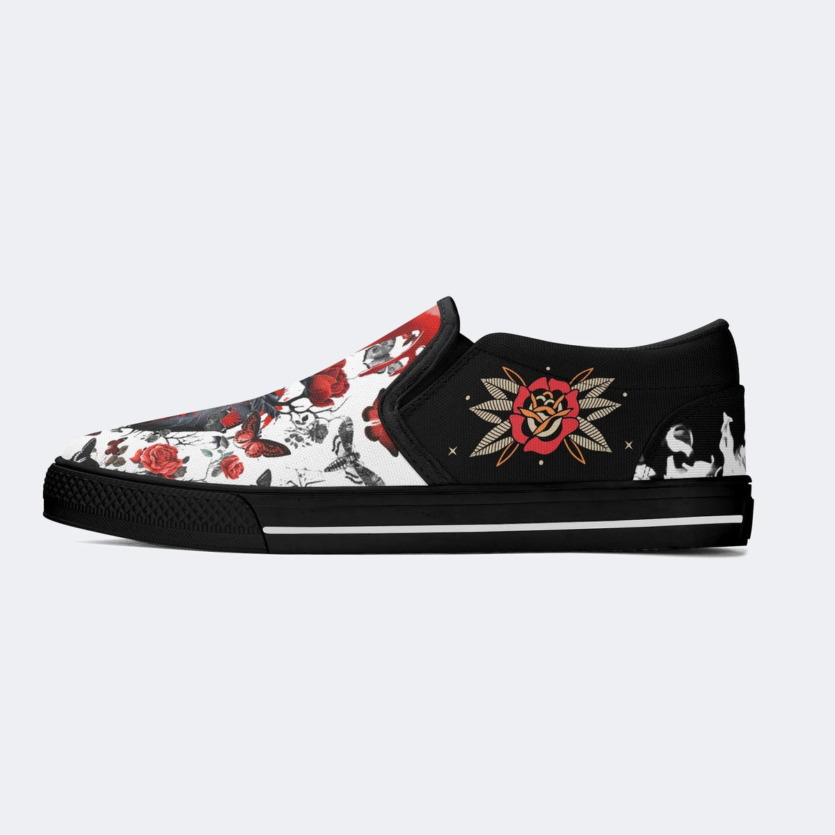 Heart Rose Butterfly Print - Slip On Shoes