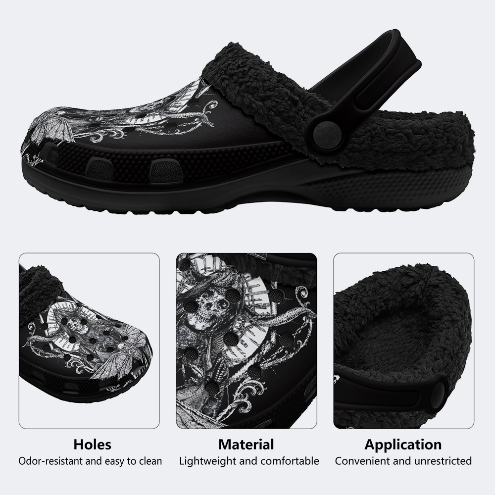 Surreal Death Moth&Skull - Fur Lined Slippers/Sandals